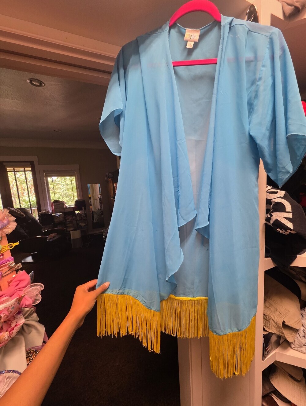 Light Blue Fringe Kimono Cover up with Yellow Tassels